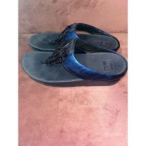 FitFlop Rumba Women's Beaded Thong Sandal Blue Size 11 Casual Summer Fli…